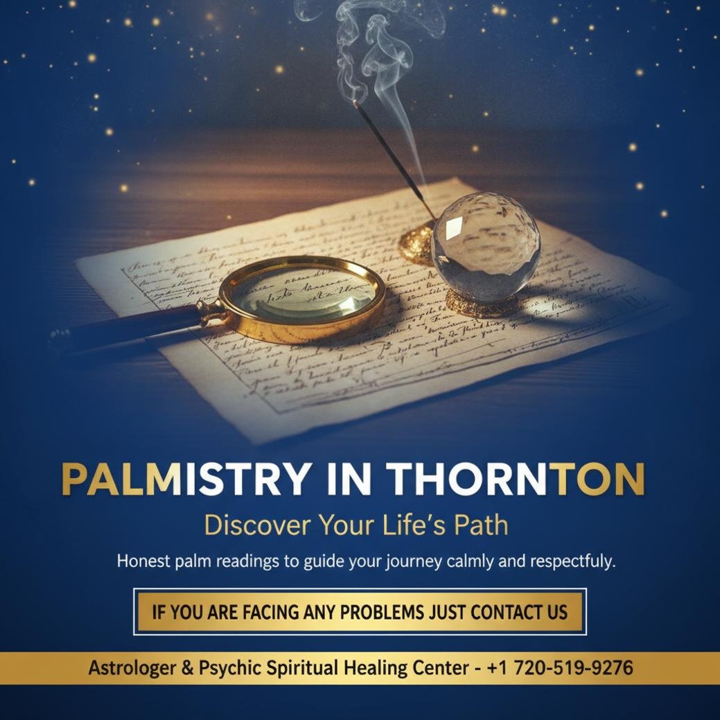 Closeup of palmistry tools and charts on wooden table in Thornton, CO