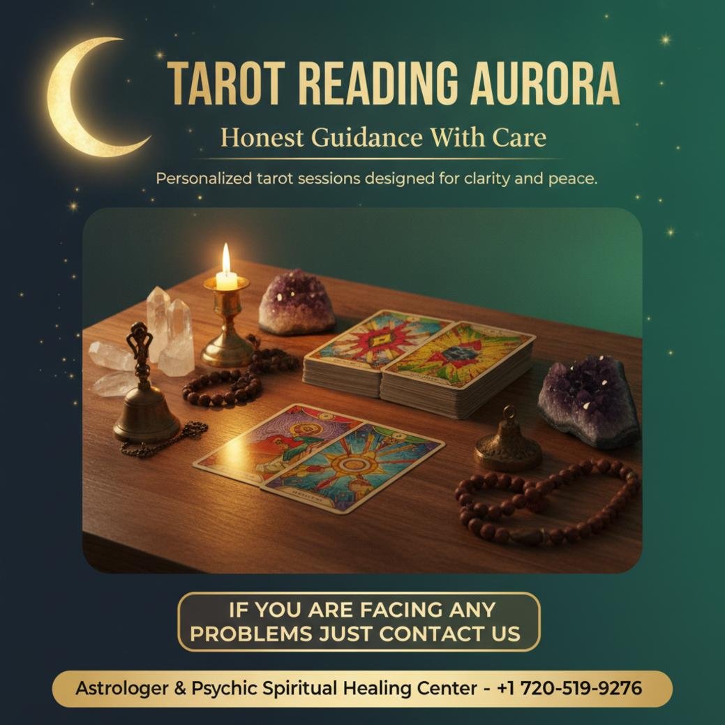 Tarot reading setup with cards and crystals in Aurora, CO