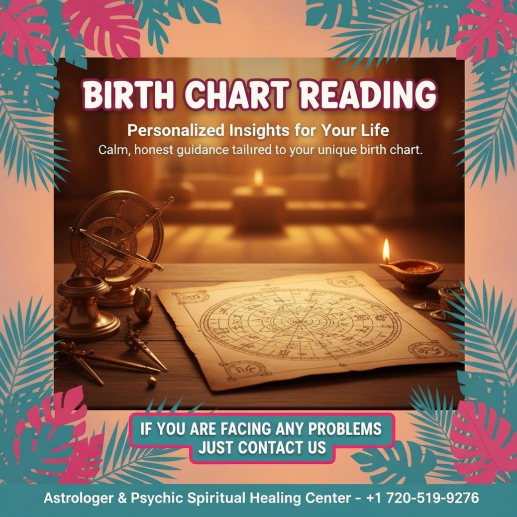 Birth chart reading setup with astrological tools in Aurora CO room