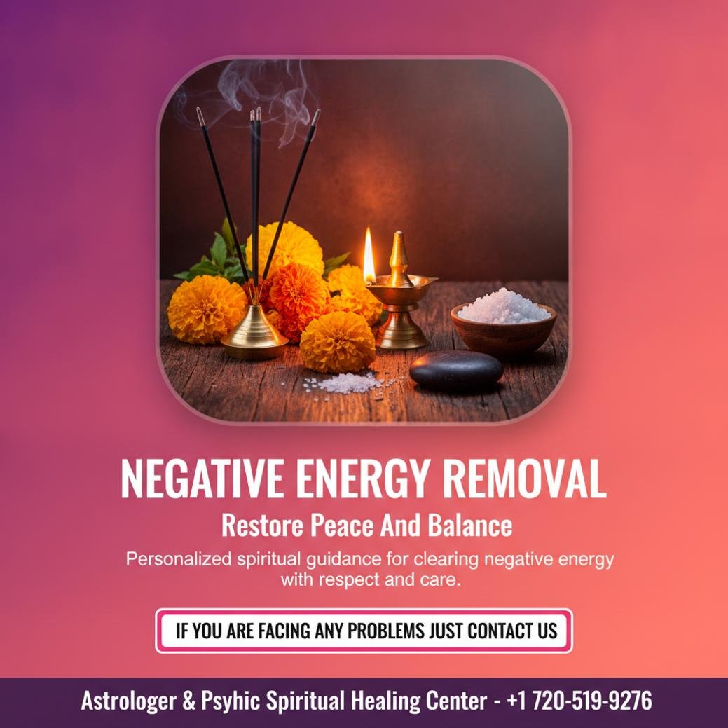 Negative energy removal ritual setup with spiritual items in Denver room