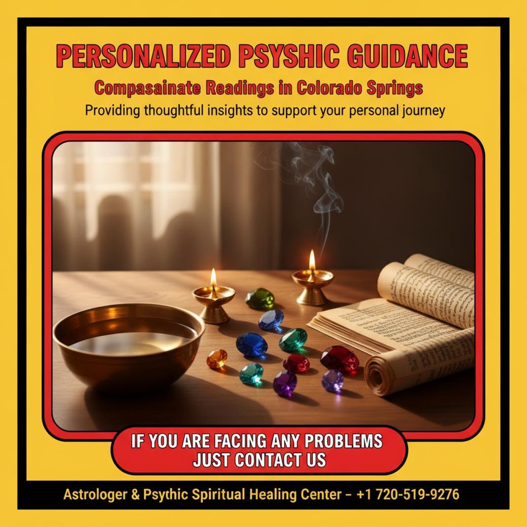 Trusted Psychic in Colorado Springs, CO for Clarity and Healing calming spiritual psychic reading scene with traditional Vedic items Colorado Springs