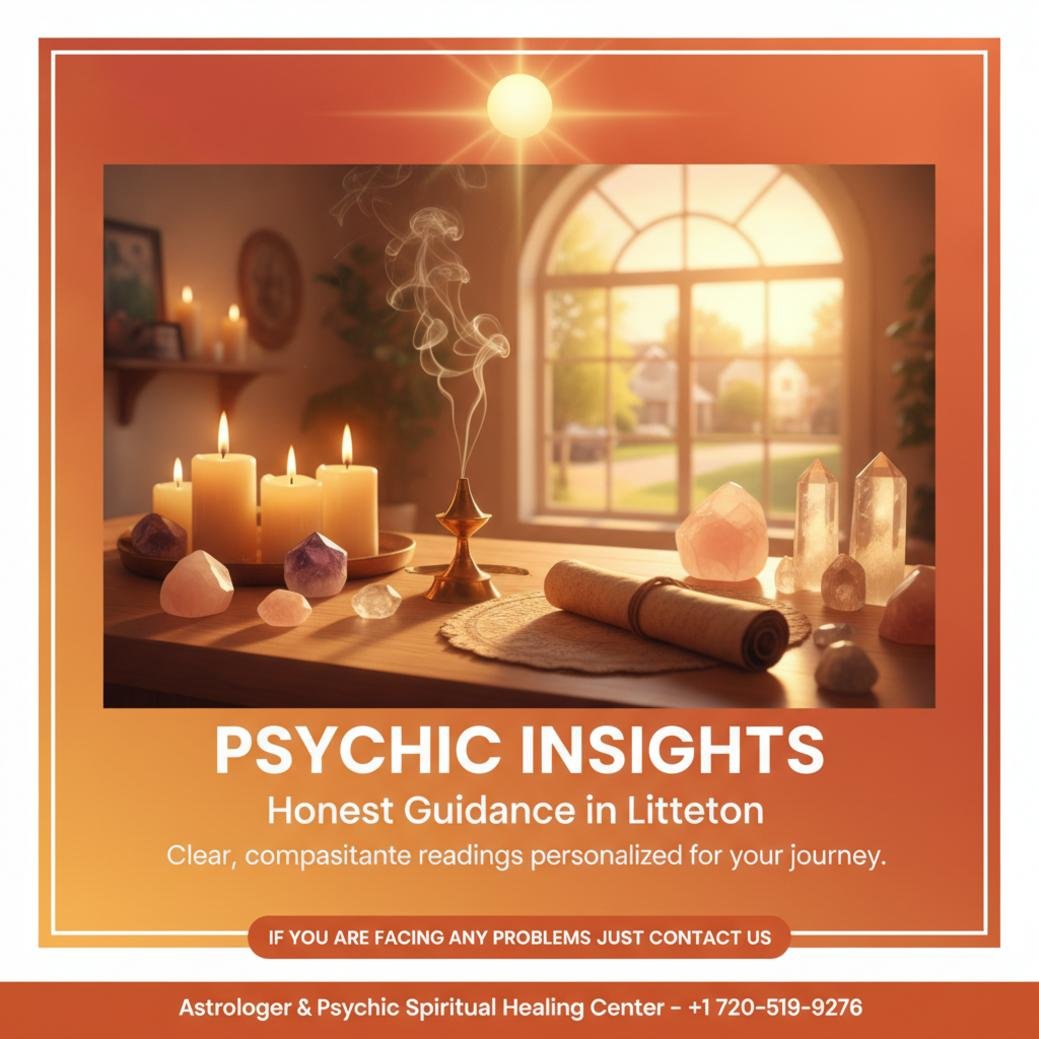 Calm psychic reading setup with candles and crystals in Littleton