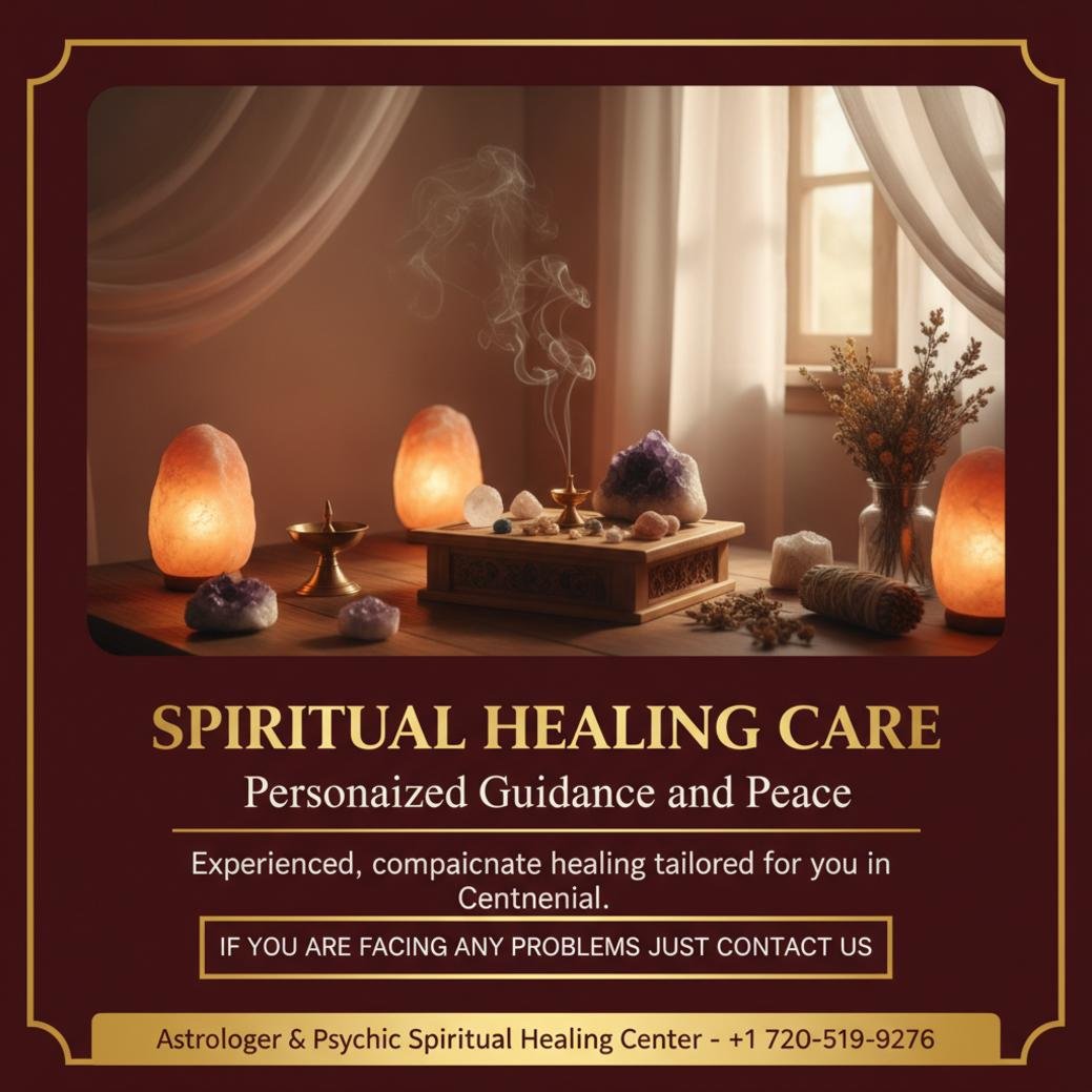Spiritual healing altar with soft lamps and crystals in Centennial, CO