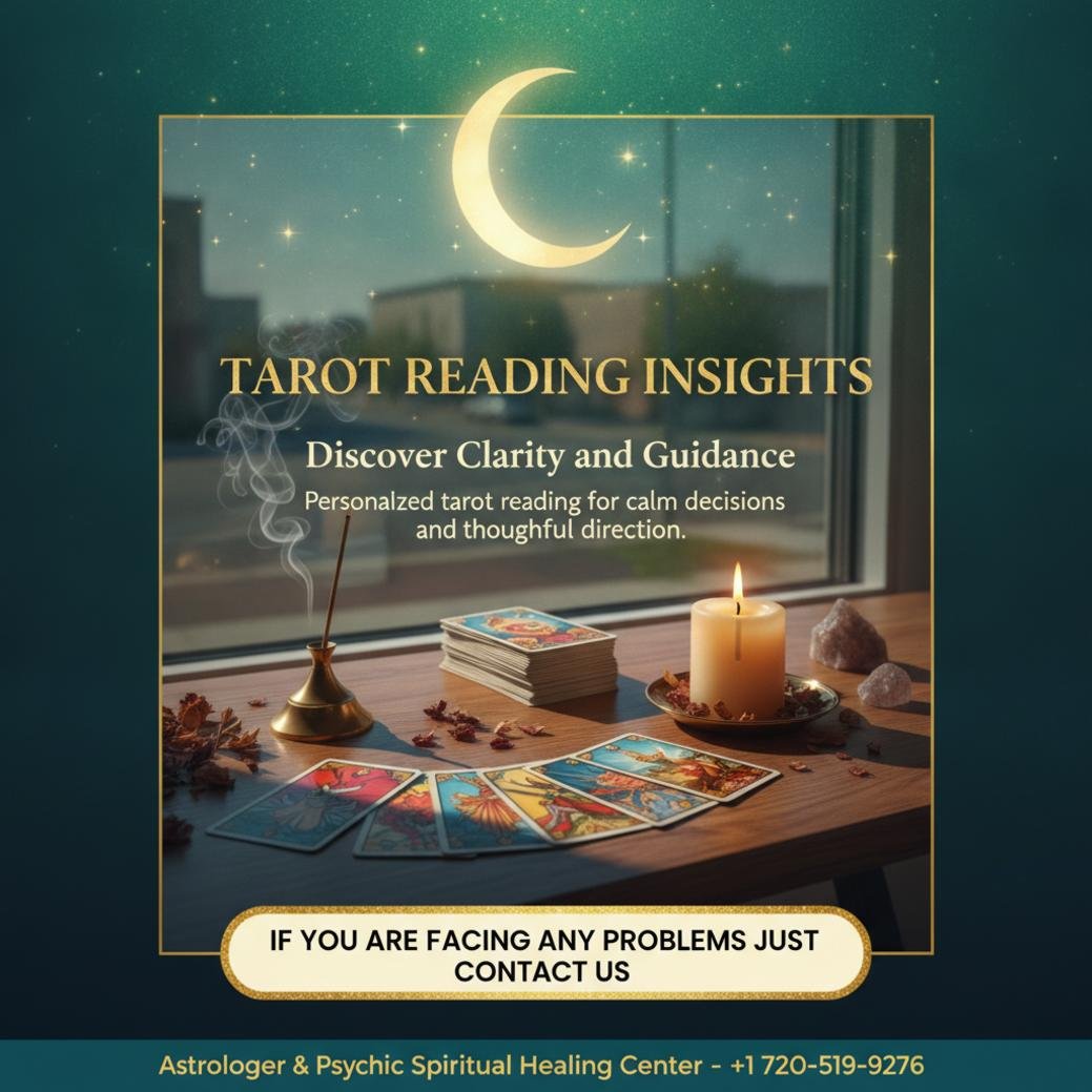 Softly lit tarot reading setup in Commerce City spiritual center