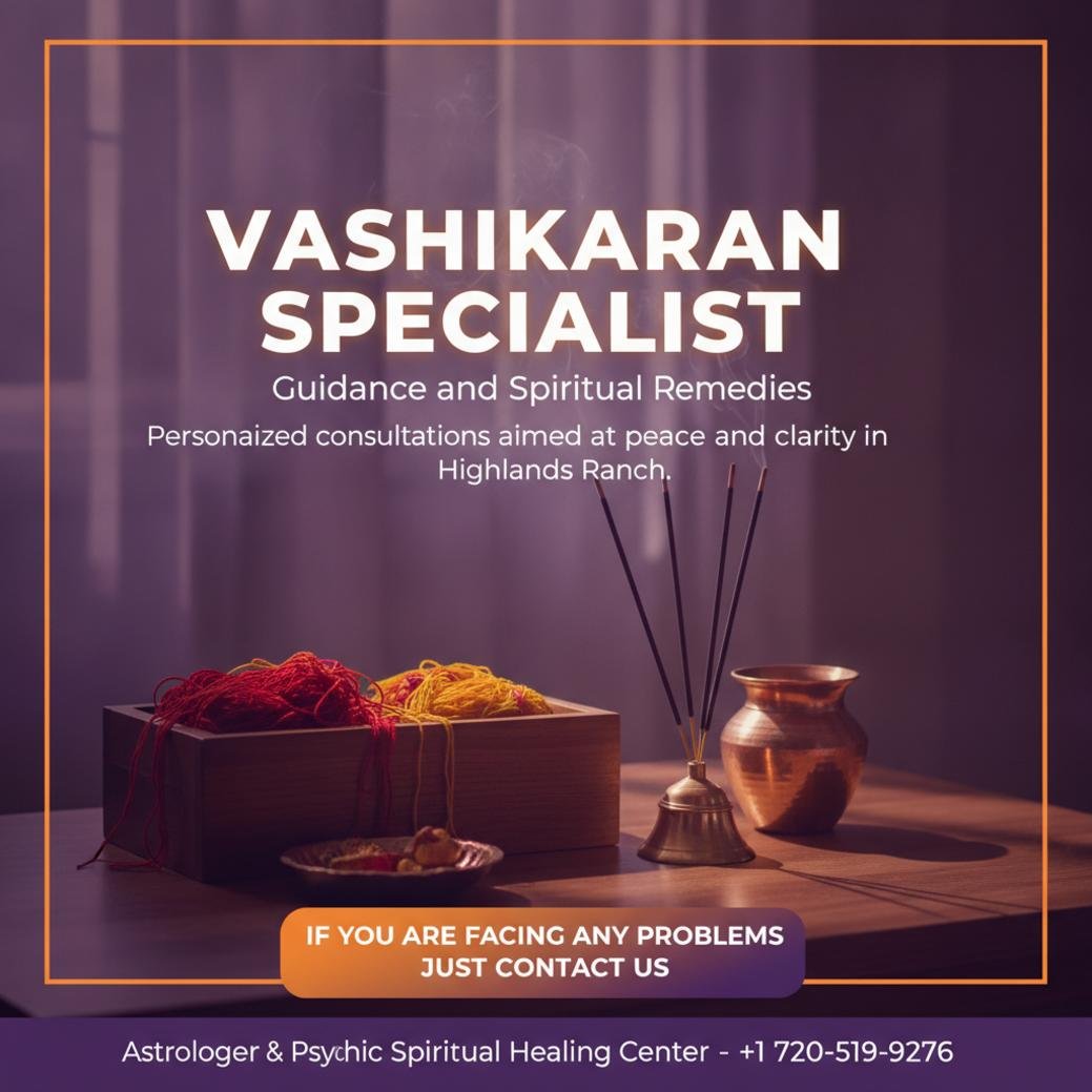 Vashikaran specialist altar with spiritual items in Highlands Ranch setting