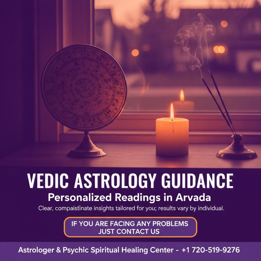 Vedic astrology tools on wooden desk in Arvada, CO setting