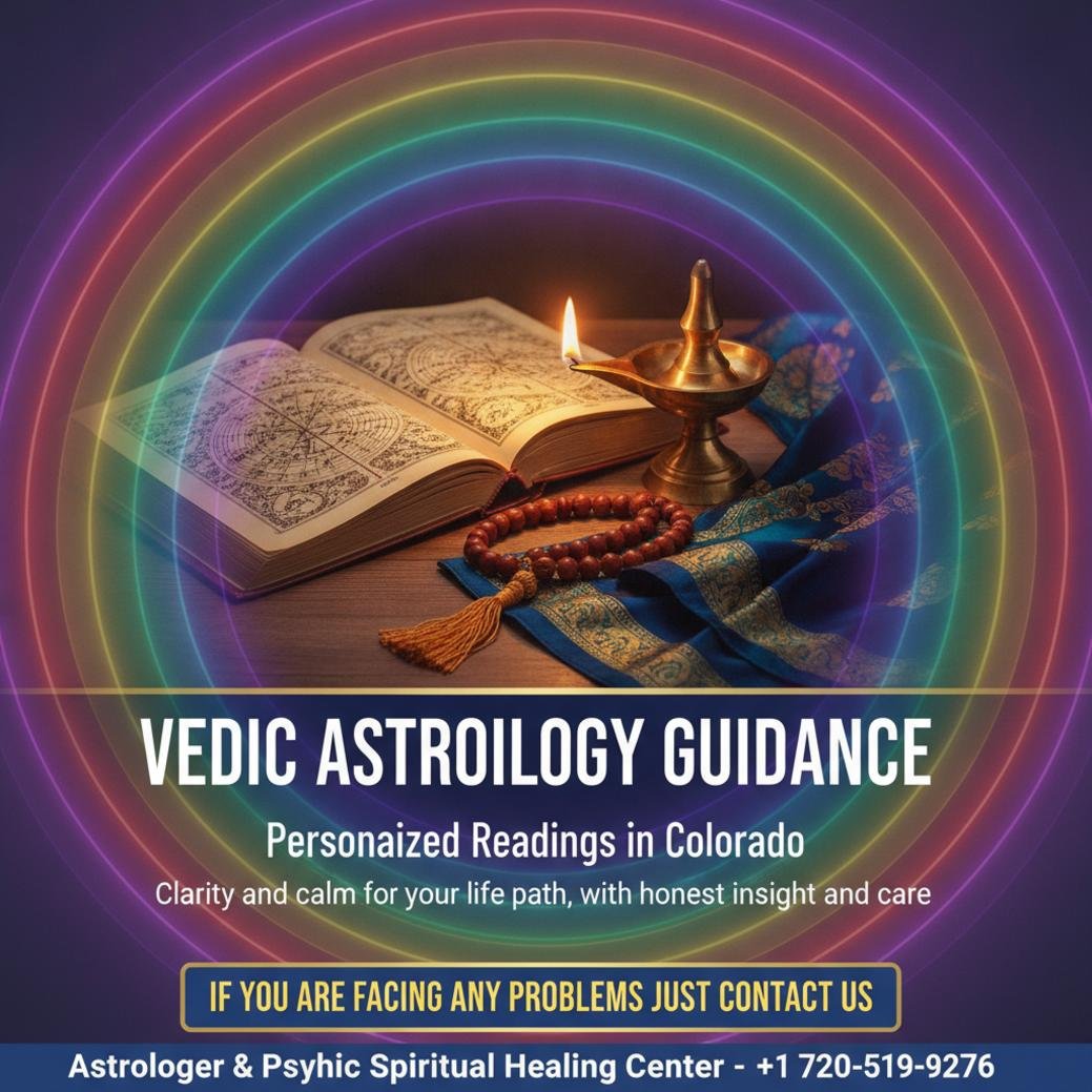 Vedic astrology birth chart and spiritual setup in Colorado room