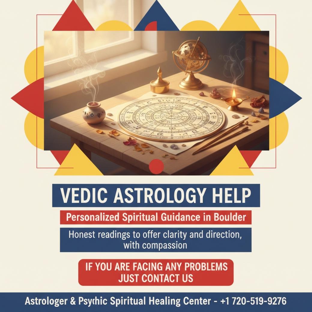Vedic astrology chart and tools on wooden table in Boulder