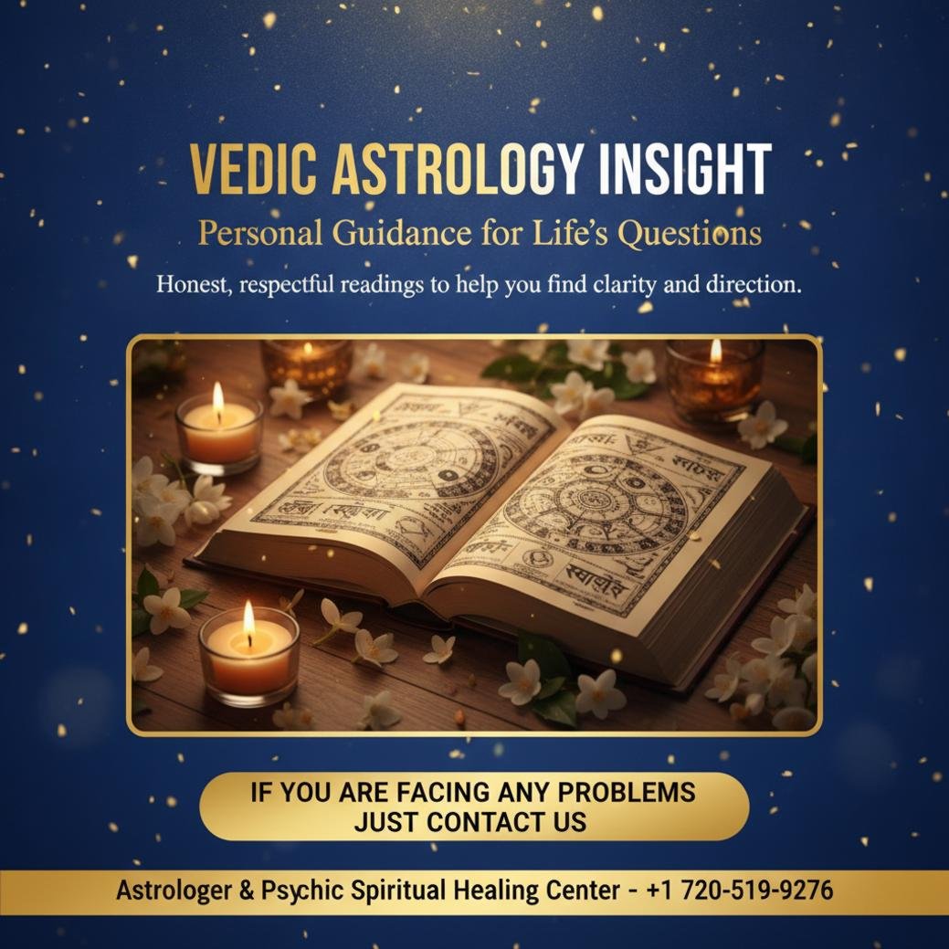 Vedic astrology reading with ancient charts on table in Brighton, CO