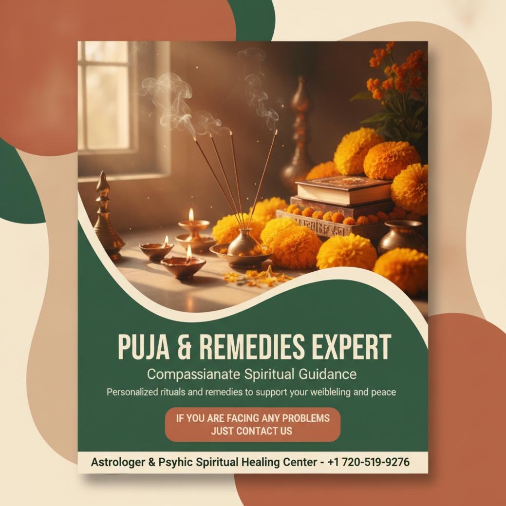 Trusted Pandit for Pooja and Remedies in Aurora, CO Traditional pooja altar with ritual items for pandit remedies in Aurora