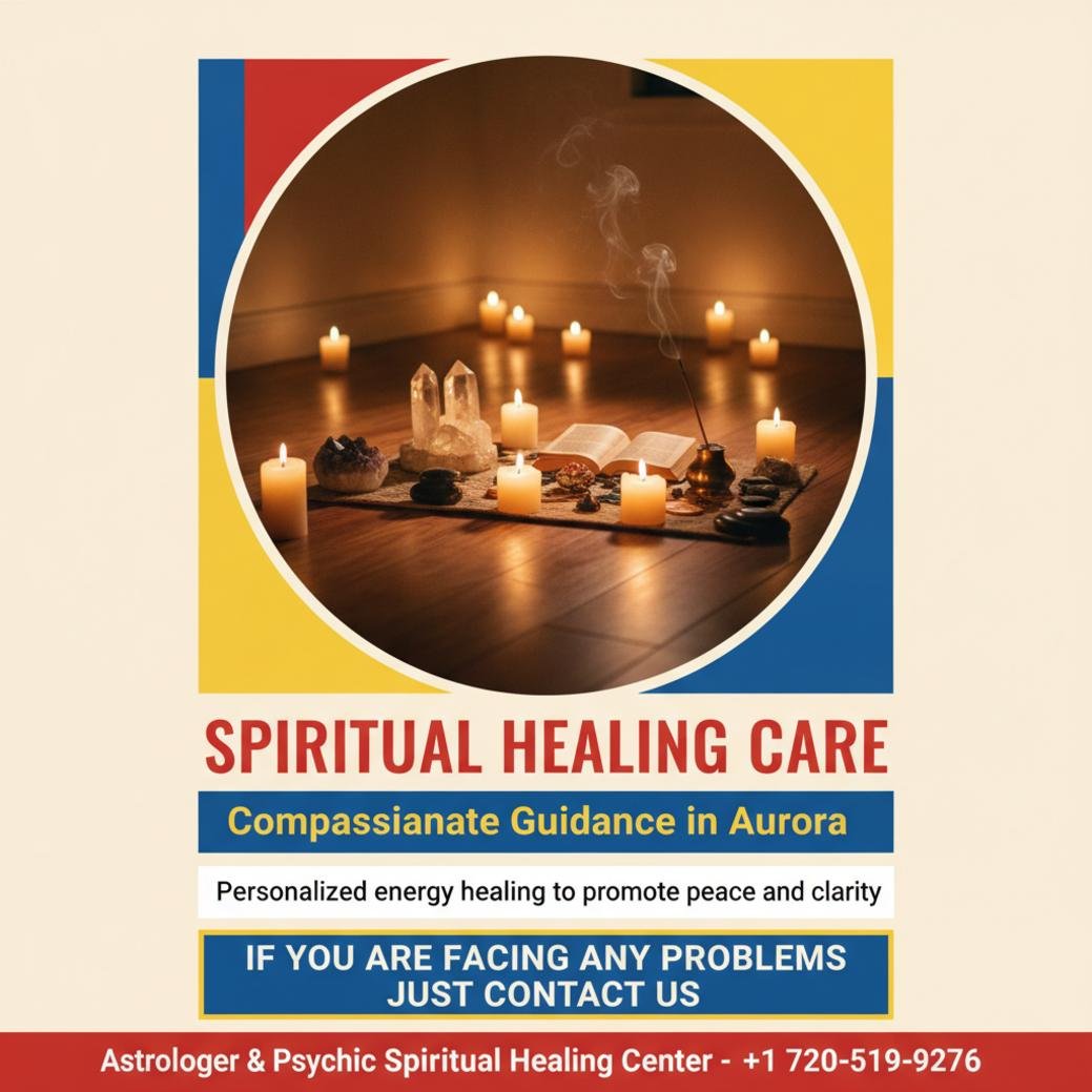 Calm spiritual healing room with crystals and candles in Aurora, CO